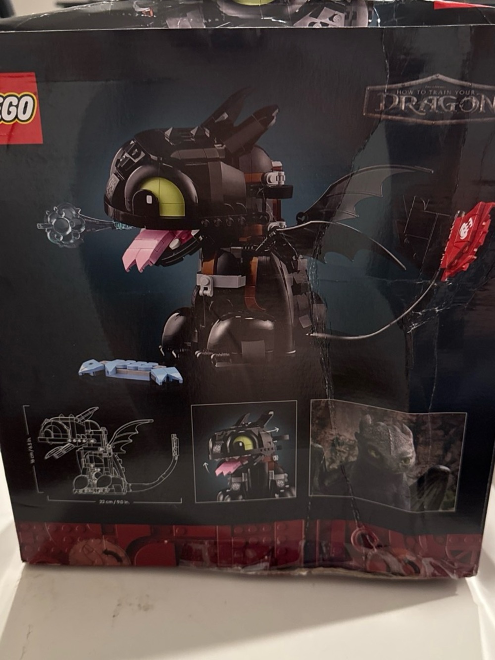 LEGO Black Toothless Dragon Figure with Green Eyes and Pink Tongue